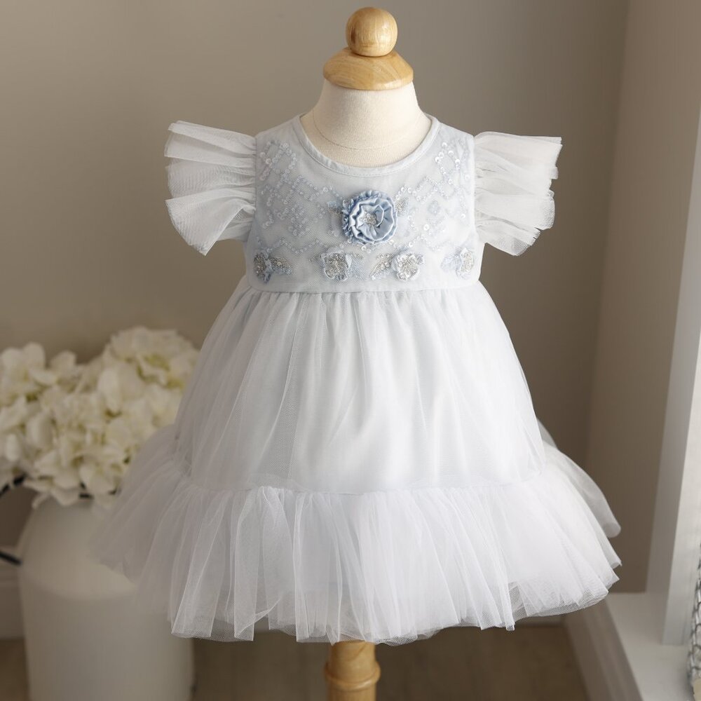Tutu Du Monde Bebe Blue Silver Sky Tulle Dress 6-12 Months Party Portrait NWT